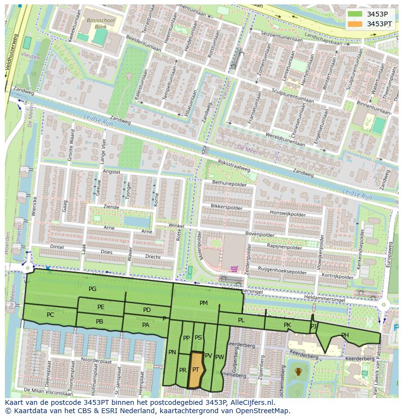 Afbeelding van het postcodegebied 3453 PT op de kaart.