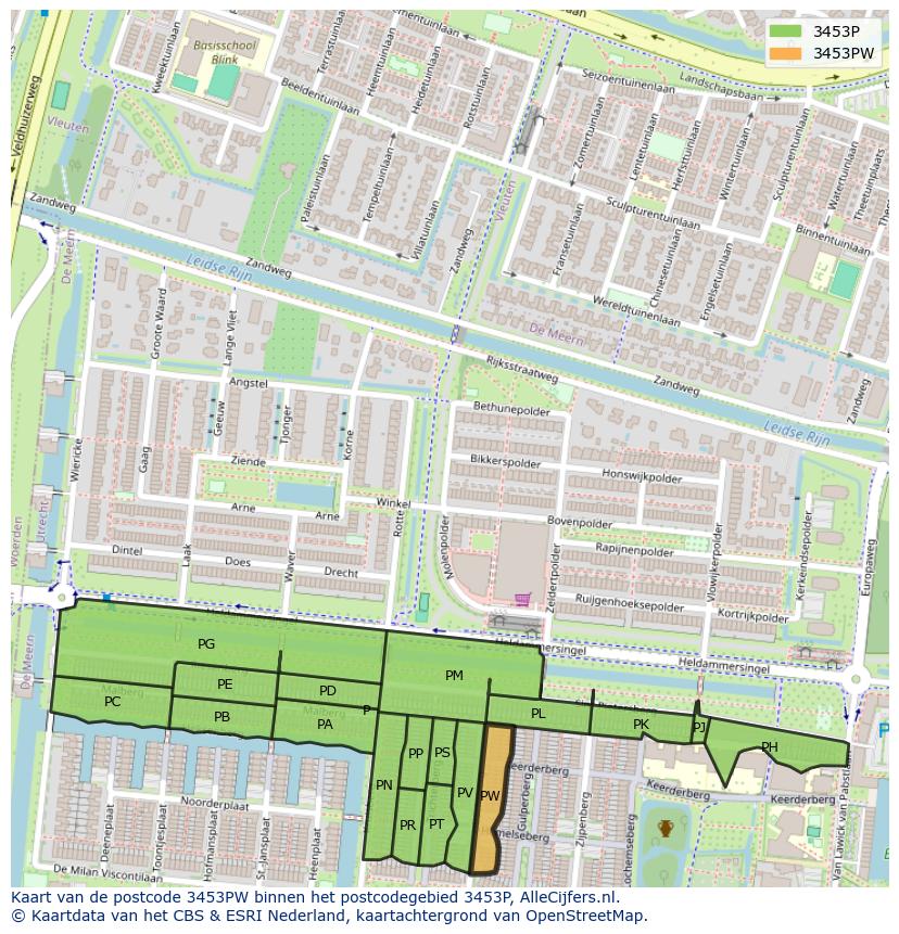 Afbeelding van het postcodegebied 3453 PW op de kaart.