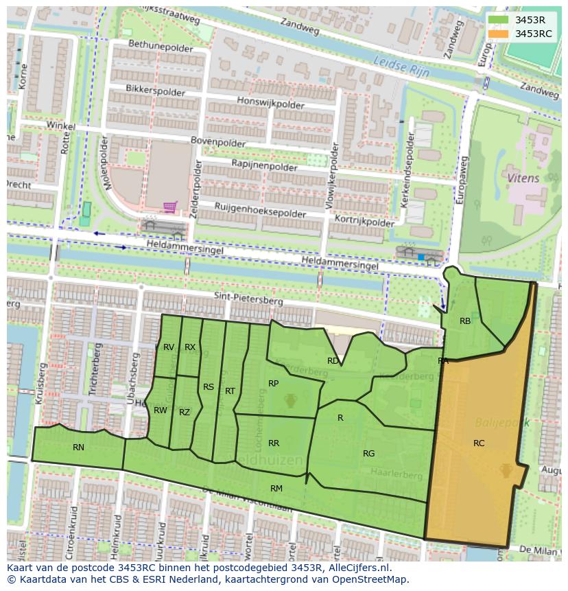 Afbeelding van het postcodegebied 3453 RC op de kaart.