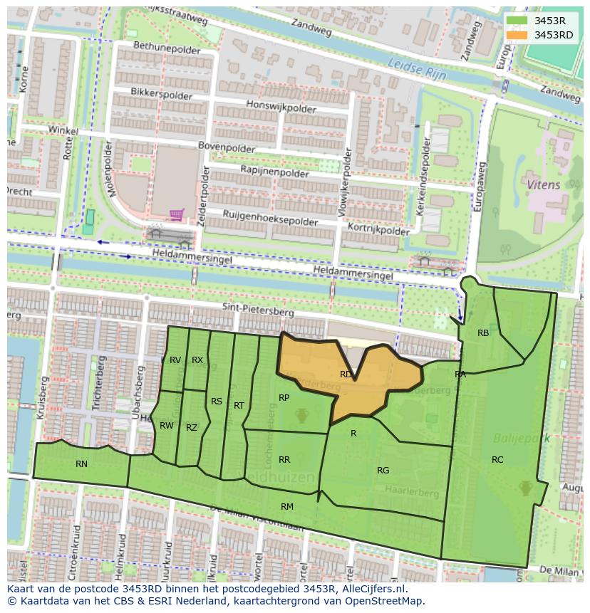 Afbeelding van het postcodegebied 3453 RD op de kaart.