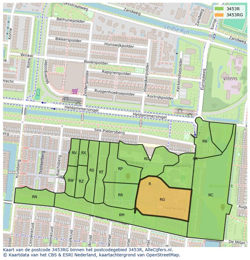 Afbeelding van het postcodegebied 3453 RG op de kaart.