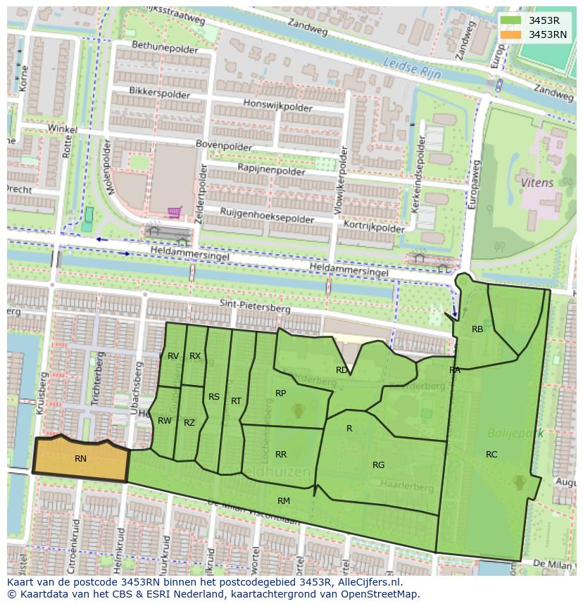 Afbeelding van het postcodegebied 3453 RN op de kaart.