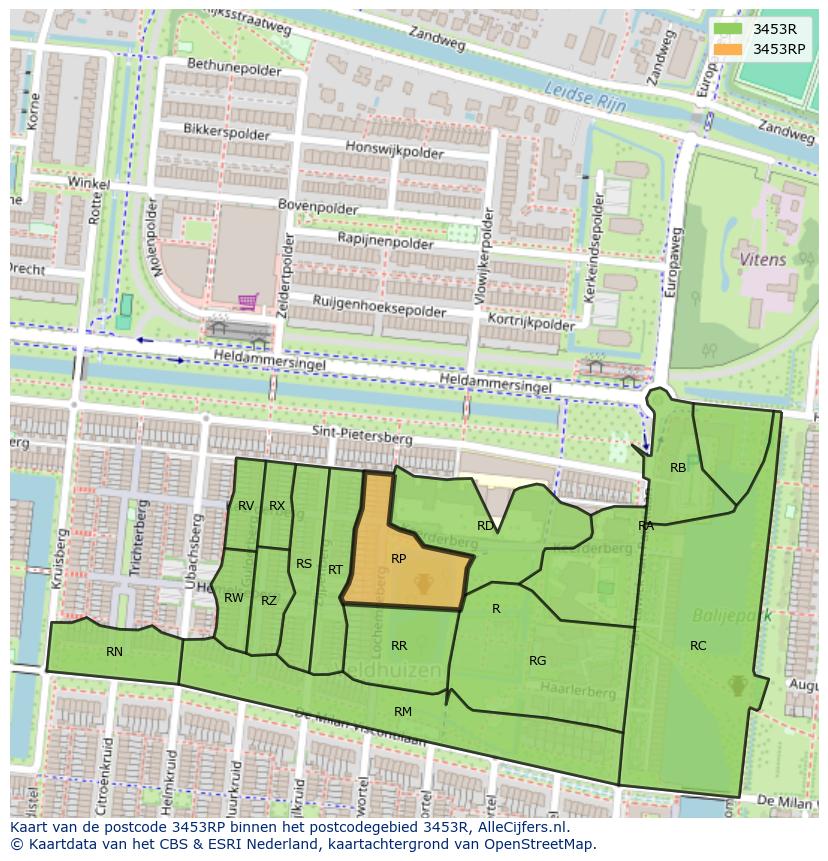 Afbeelding van het postcodegebied 3453 RP op de kaart.
