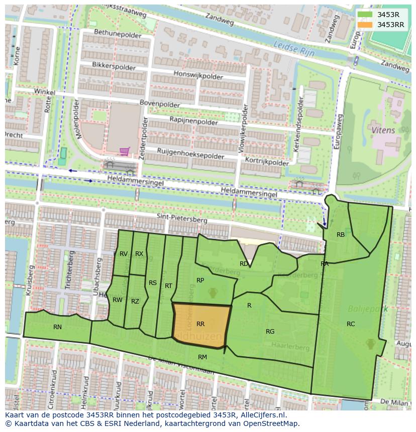 Afbeelding van het postcodegebied 3453 RR op de kaart.