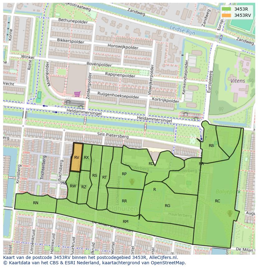 Afbeelding van het postcodegebied 3453 RV op de kaart.