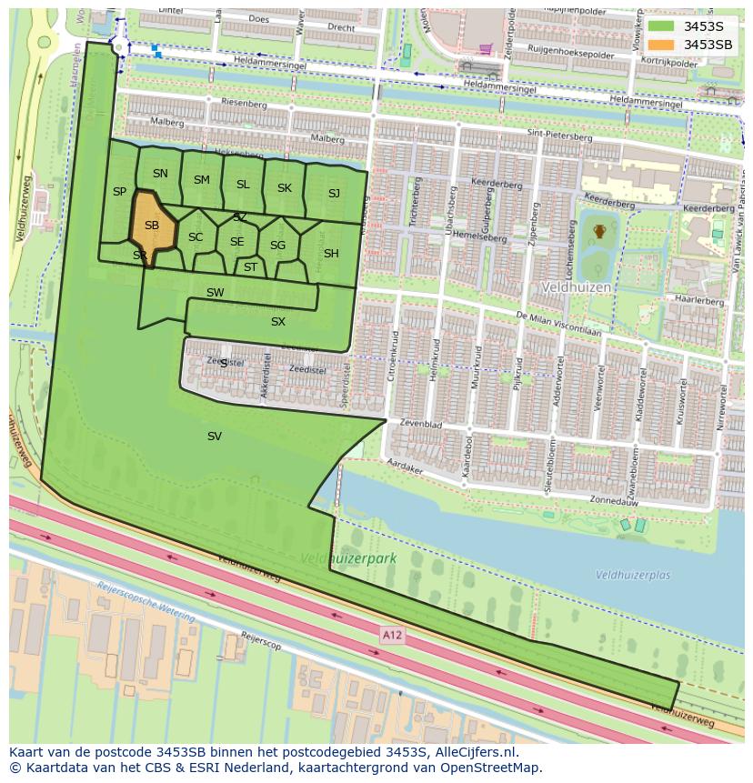 Afbeelding van het postcodegebied 3453 SB op de kaart.