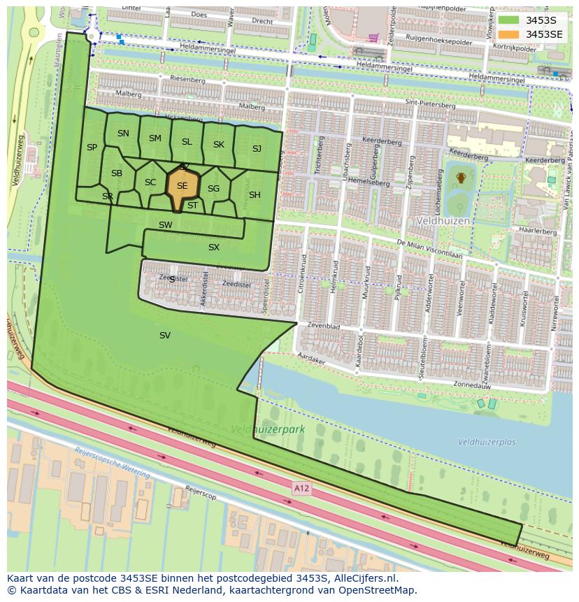 Afbeelding van het postcodegebied 3453 SE op de kaart.