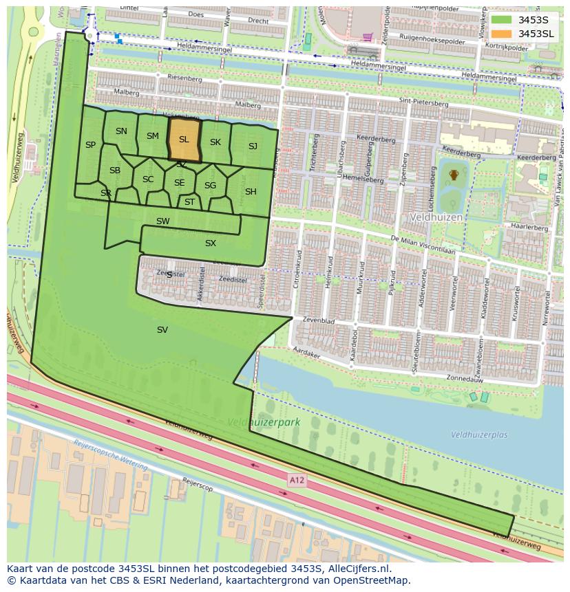 Afbeelding van het postcodegebied 3453 SL op de kaart.
