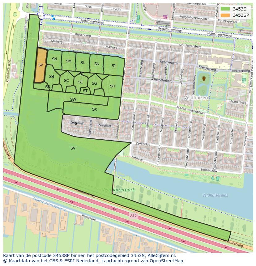 Afbeelding van het postcodegebied 3453 SP op de kaart.