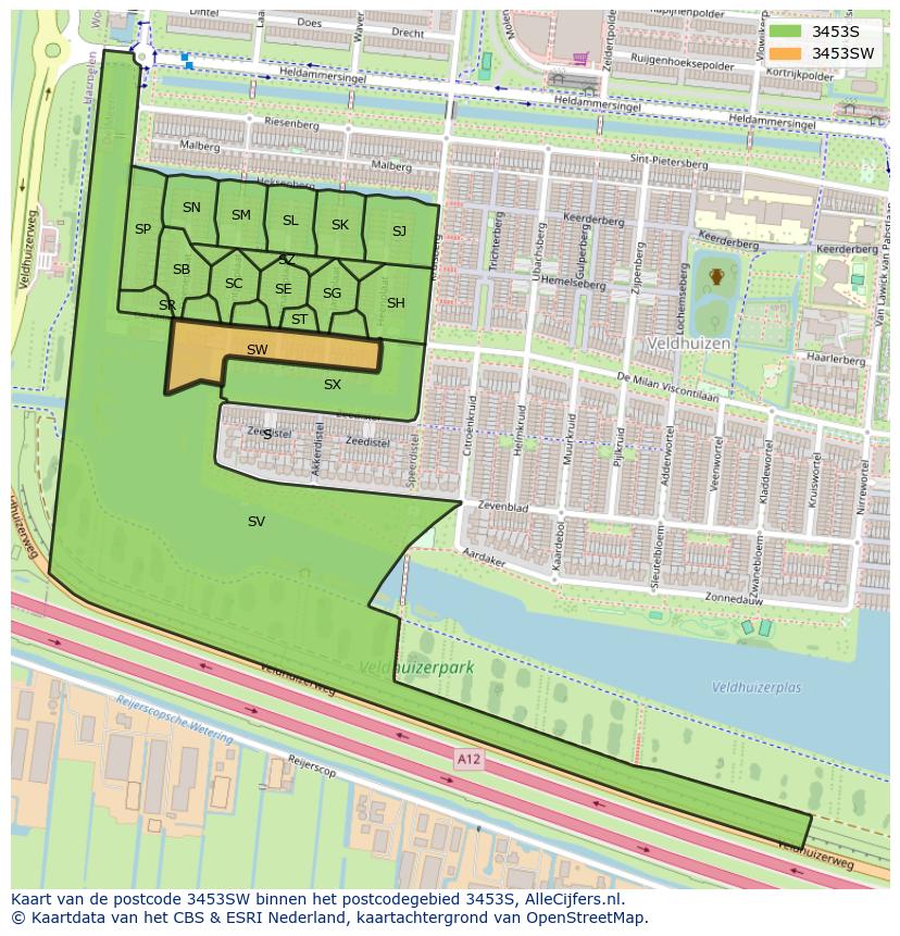 Afbeelding van het postcodegebied 3453 SW op de kaart.
