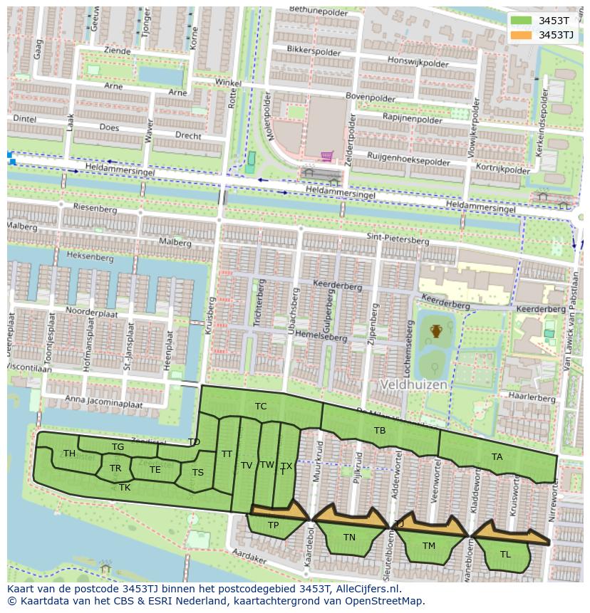 Afbeelding van het postcodegebied 3453 TJ op de kaart.