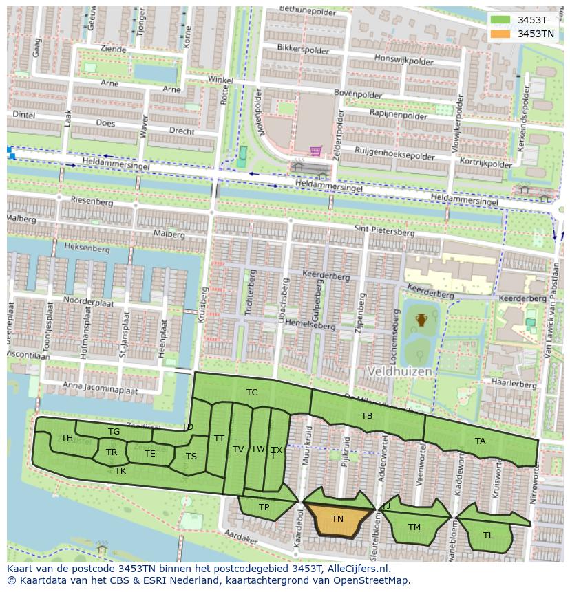 Afbeelding van het postcodegebied 3453 TN op de kaart.