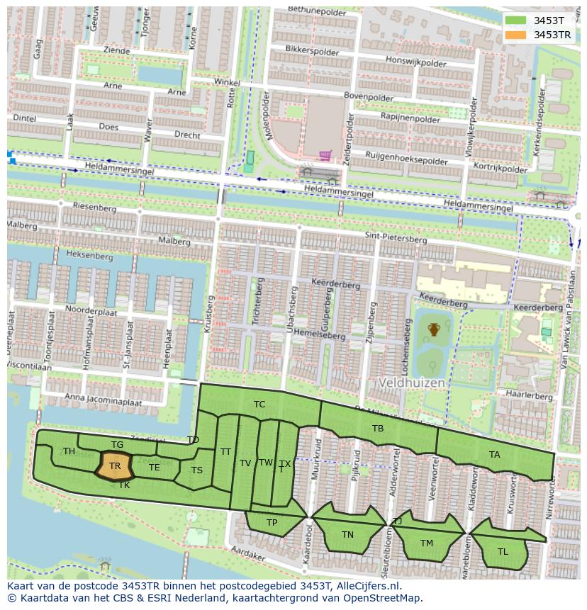 Afbeelding van het postcodegebied 3453 TR op de kaart.