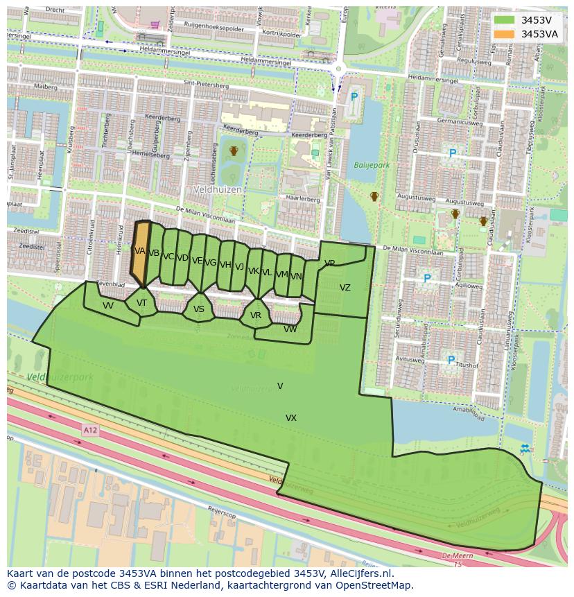 Afbeelding van het postcodegebied 3453 VA op de kaart.