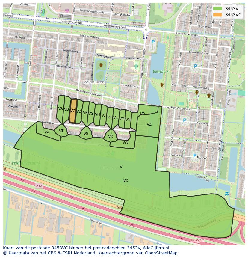 Afbeelding van het postcodegebied 3453 VC op de kaart.