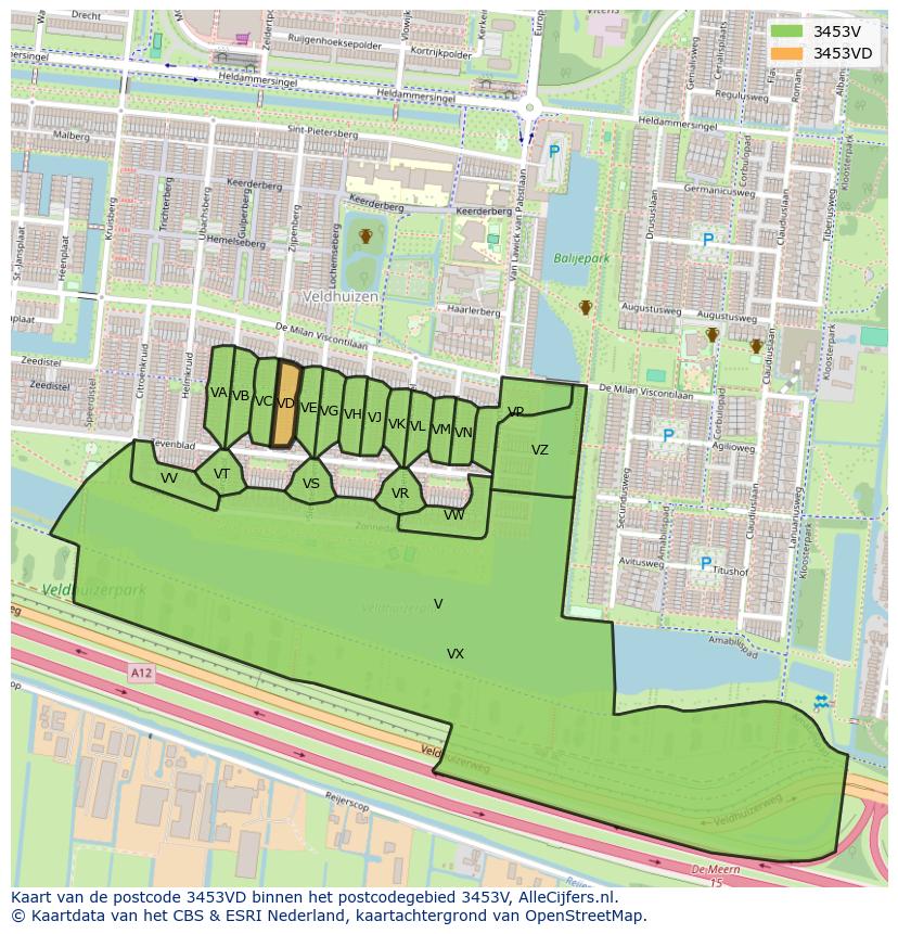 Afbeelding van het postcodegebied 3453 VD op de kaart.