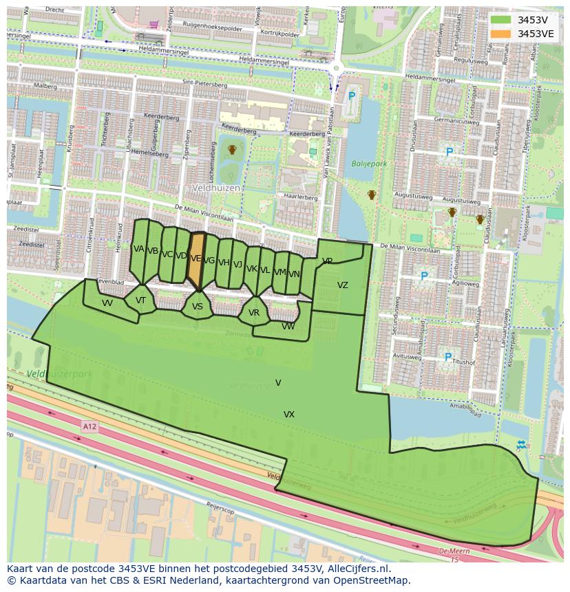 Afbeelding van het postcodegebied 3453 VE op de kaart.