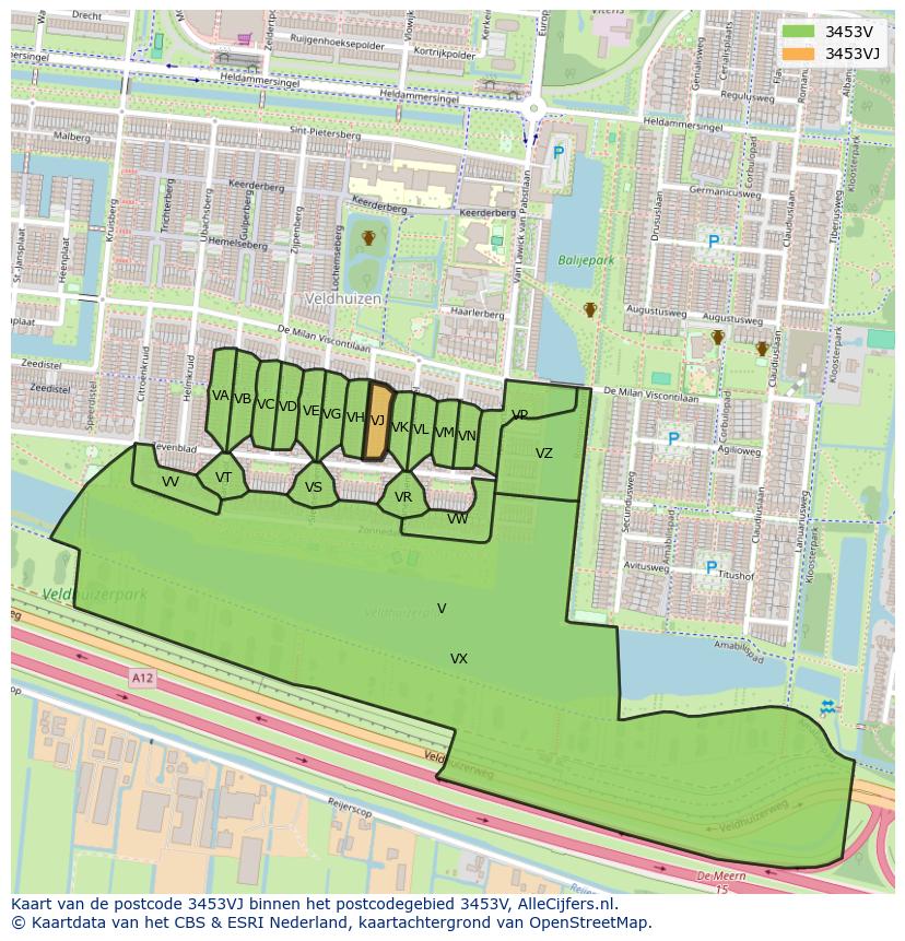Afbeelding van het postcodegebied 3453 VJ op de kaart.