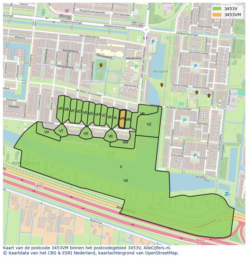 Afbeelding van het postcodegebied 3453 VM op de kaart.