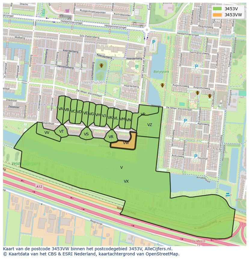 Afbeelding van het postcodegebied 3453 VW op de kaart.