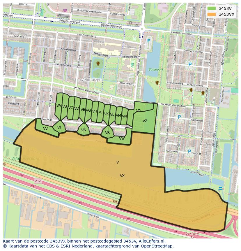 Afbeelding van het postcodegebied 3453 VX op de kaart.