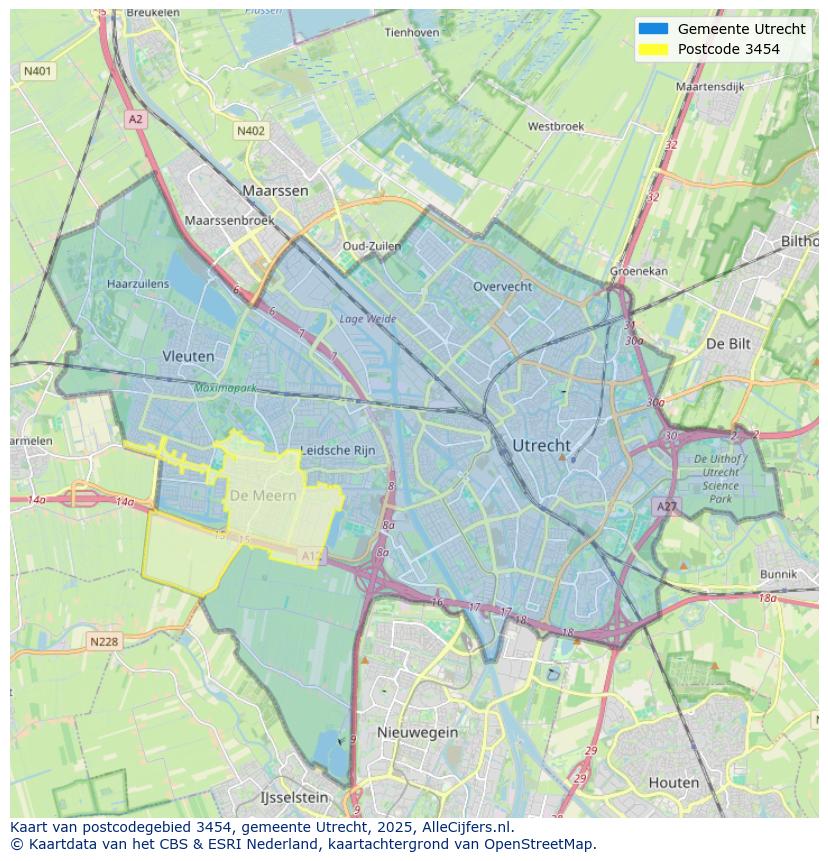 Afbeelding van het postcodegebied 3454 op de kaart.
