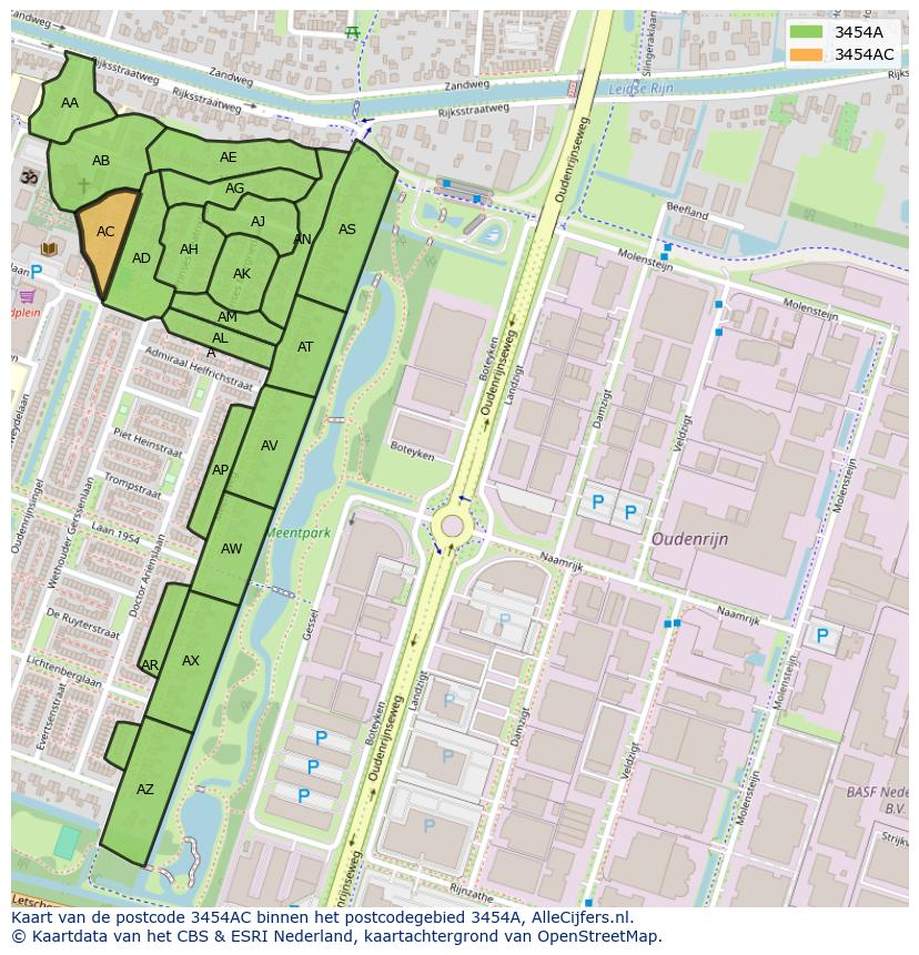 Afbeelding van het postcodegebied 3454 AC op de kaart.