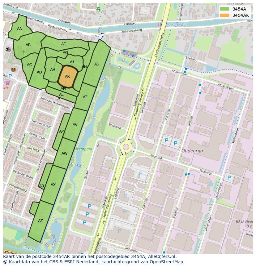 Afbeelding van het postcodegebied 3454 AK op de kaart.