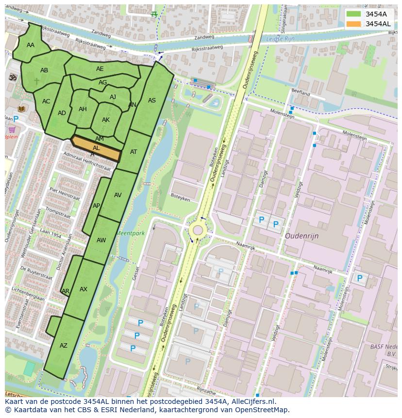 Afbeelding van het postcodegebied 3454 AL op de kaart.