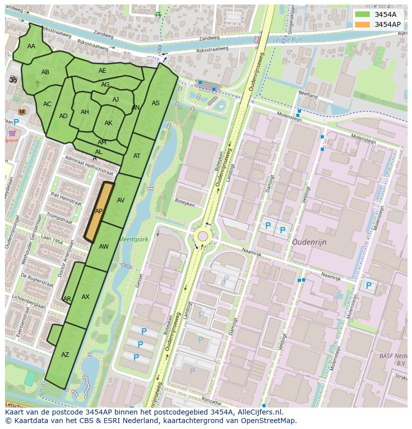 Afbeelding van het postcodegebied 3454 AP op de kaart.