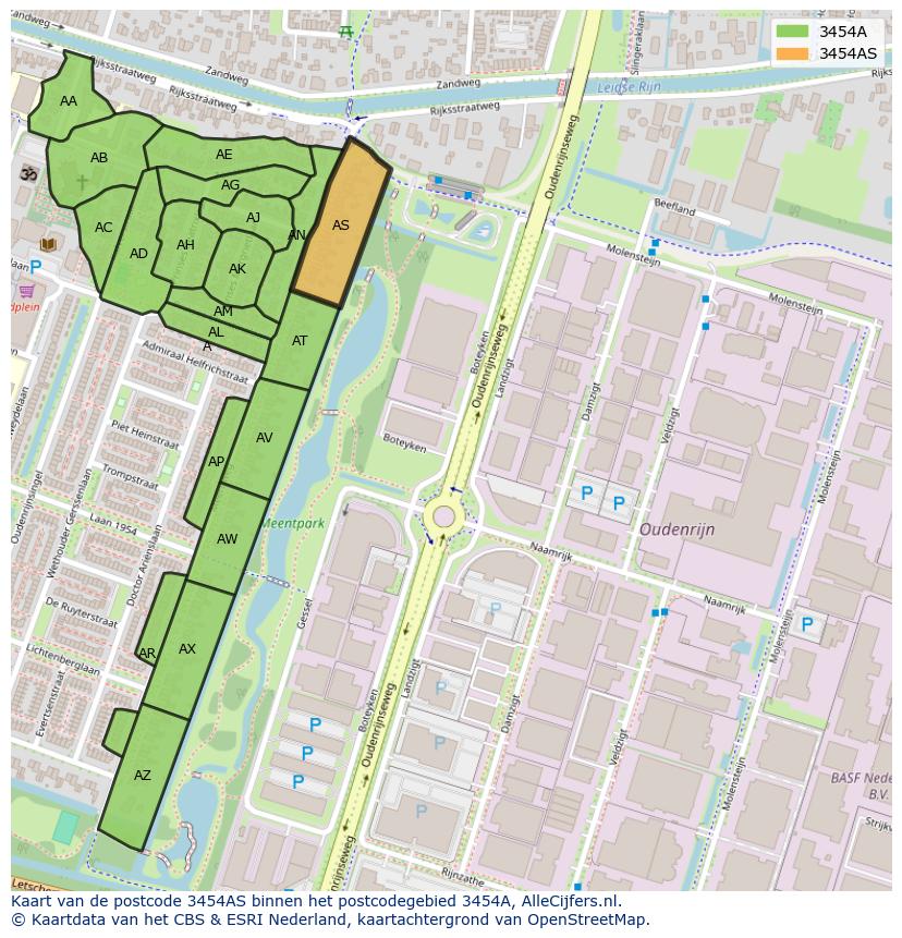 Afbeelding van het postcodegebied 3454 AS op de kaart.