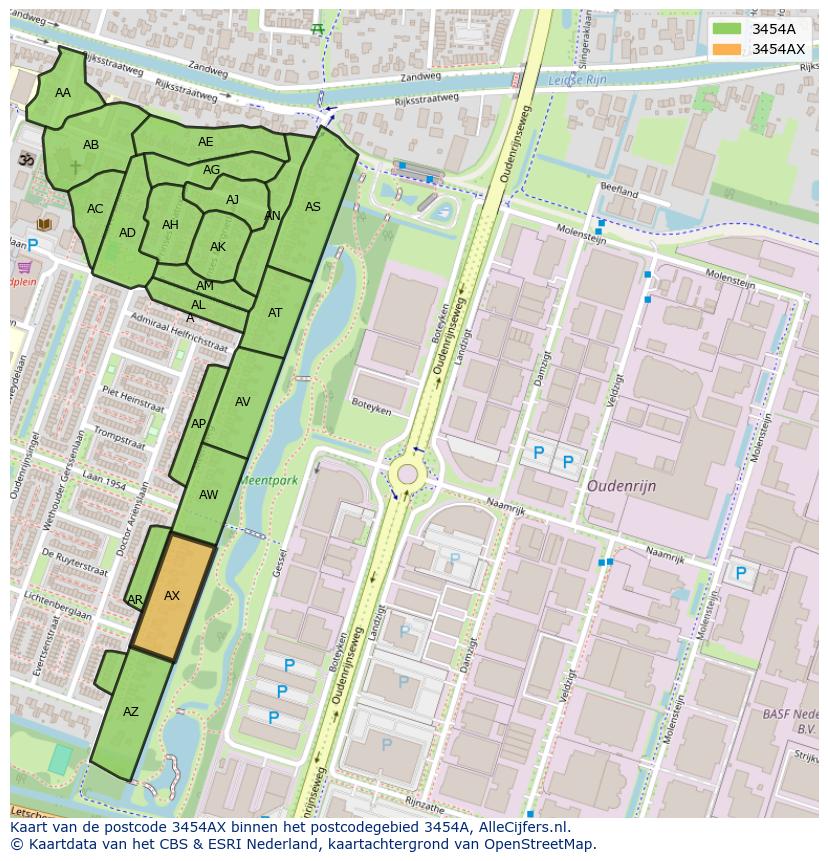 Afbeelding van het postcodegebied 3454 AX op de kaart.