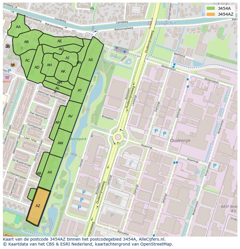 Afbeelding van het postcodegebied 3454 AZ op de kaart.