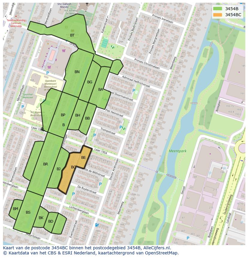 Afbeelding van het postcodegebied 3454 BC op de kaart.