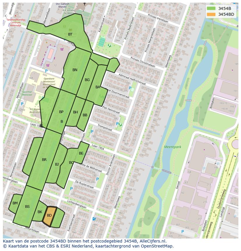 Afbeelding van het postcodegebied 3454 BD op de kaart.