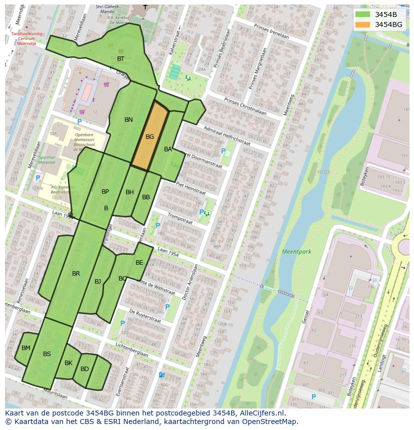Afbeelding van het postcodegebied 3454 BG op de kaart.