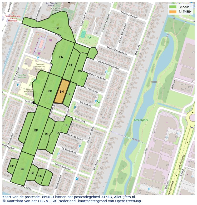 Afbeelding van het postcodegebied 3454 BH op de kaart.