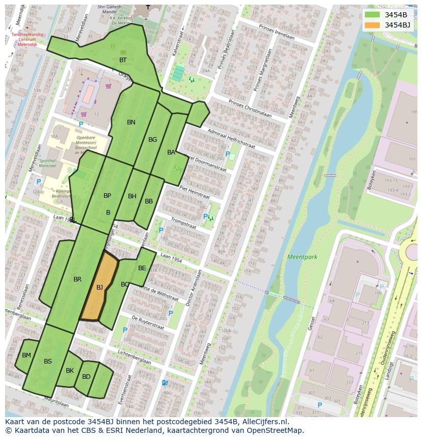 Afbeelding van het postcodegebied 3454 BJ op de kaart.