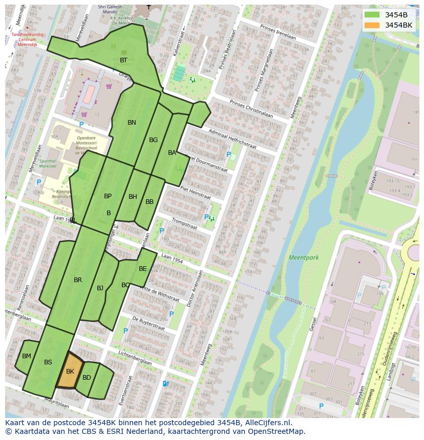 Afbeelding van het postcodegebied 3454 BK op de kaart.