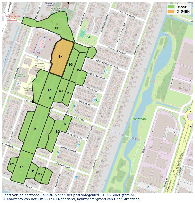 Afbeelding van het postcodegebied 3454 BN op de kaart.