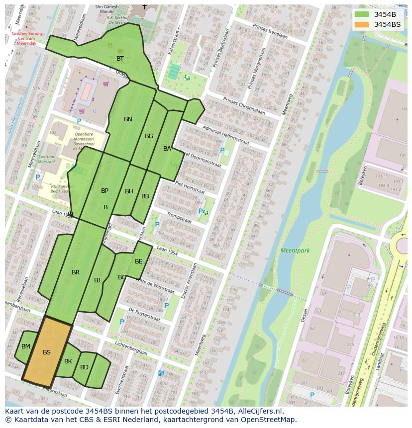 Afbeelding van het postcodegebied 3454 BS op de kaart.