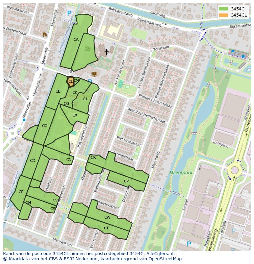 Afbeelding van het postcodegebied 3454 CL op de kaart.