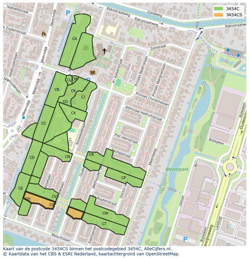 Afbeelding van het postcodegebied 3454 CS op de kaart.
