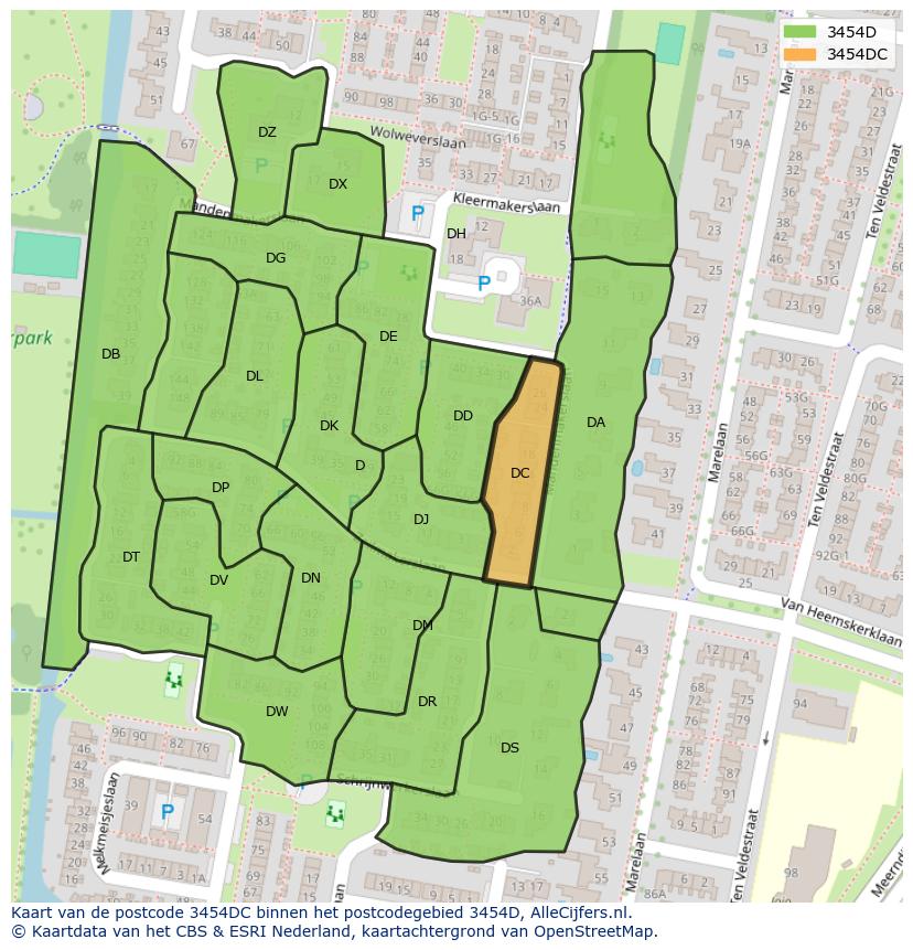 Afbeelding van het postcodegebied 3454 DC op de kaart.