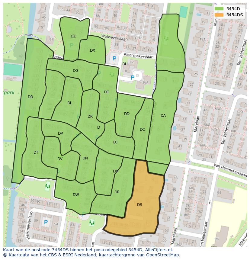Afbeelding van het postcodegebied 3454 DS op de kaart.