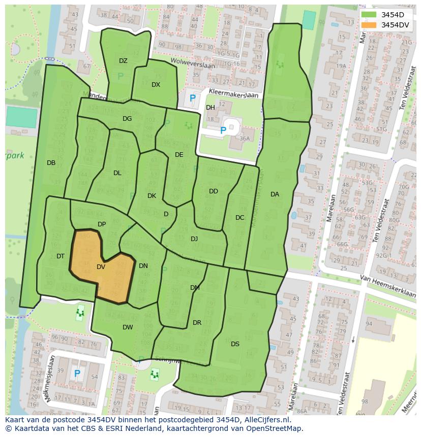 Afbeelding van het postcodegebied 3454 DV op de kaart.