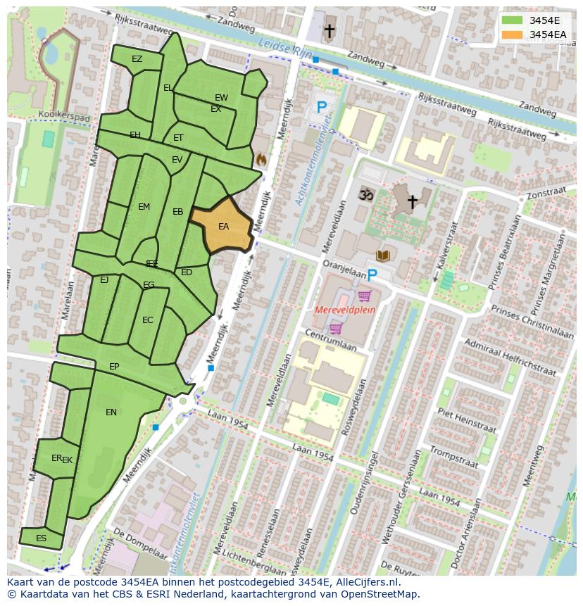 Afbeelding van het postcodegebied 3454 EA op de kaart.