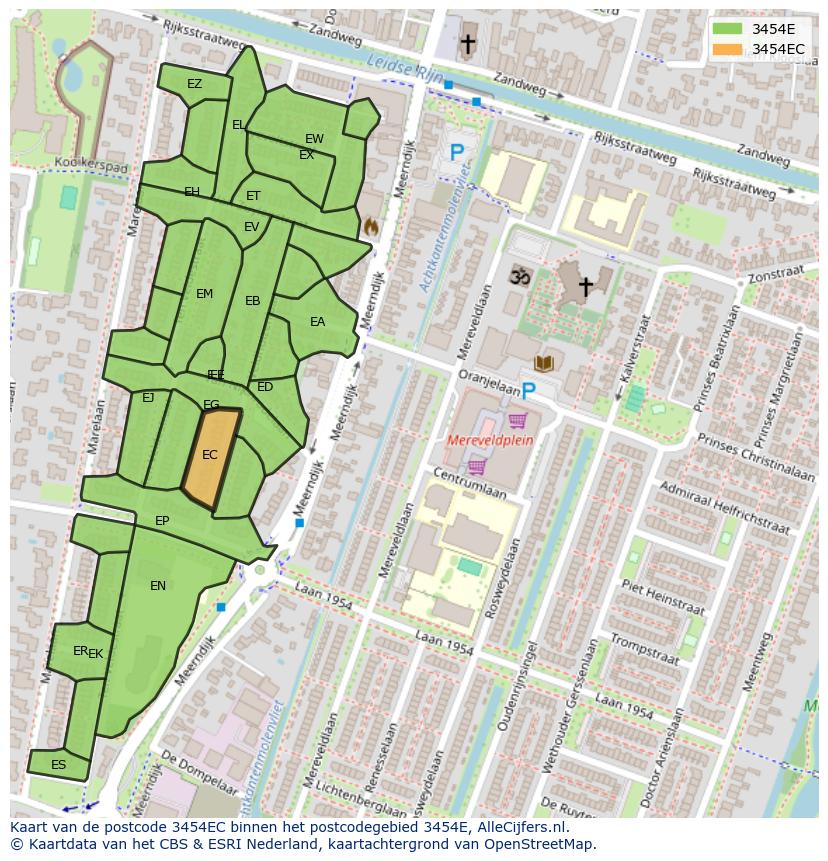 Afbeelding van het postcodegebied 3454 EC op de kaart.