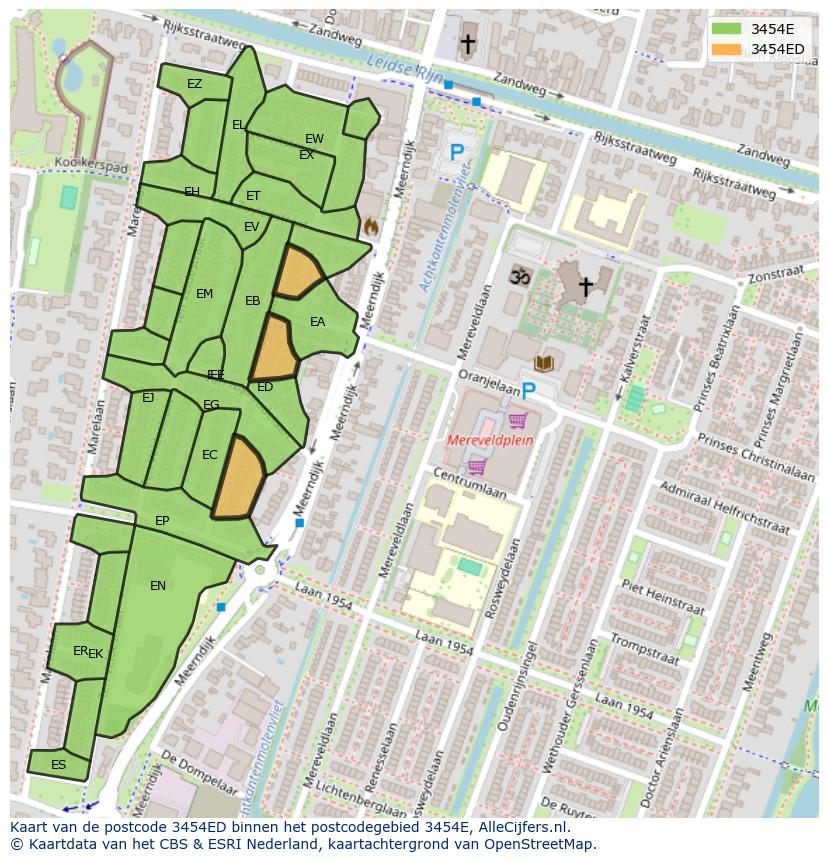 Afbeelding van het postcodegebied 3454 ED op de kaart.