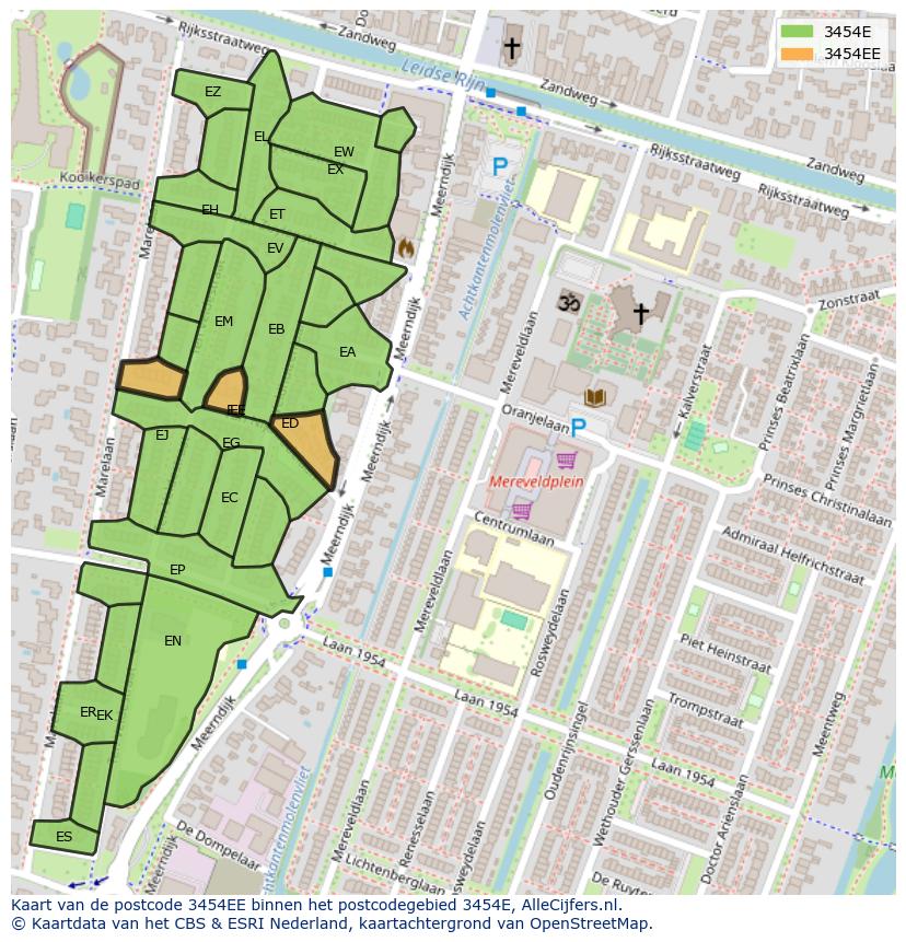 Afbeelding van het postcodegebied 3454 EE op de kaart.